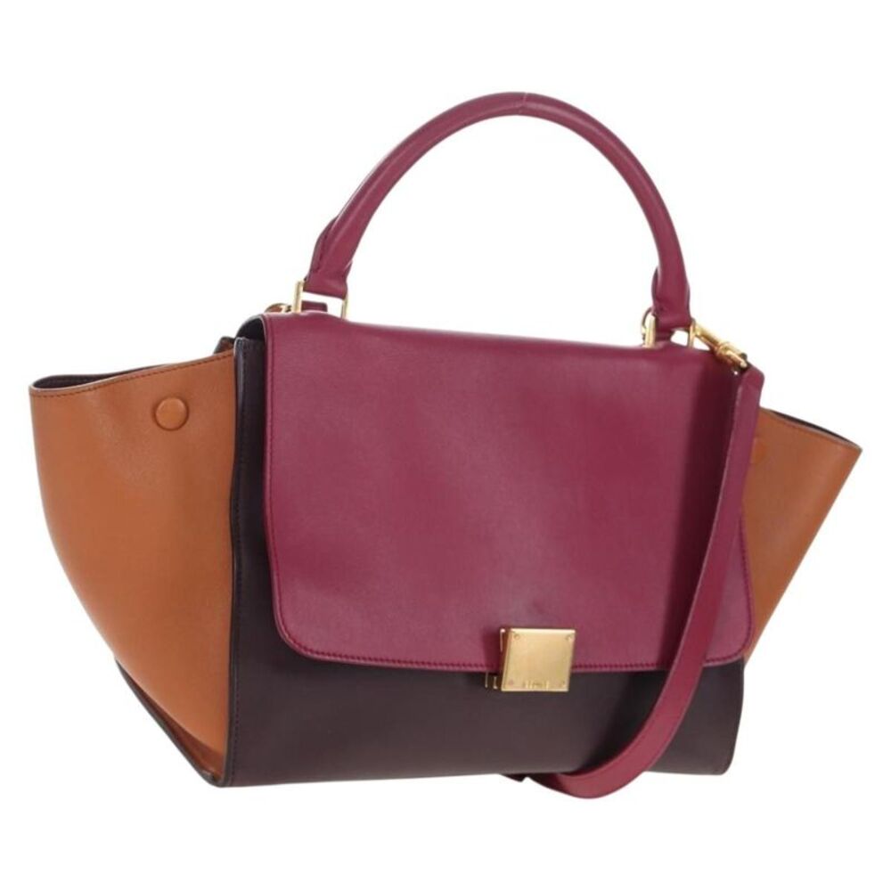 Celine Tricolor Trapeze Leather Burgundy Leather Handbag
